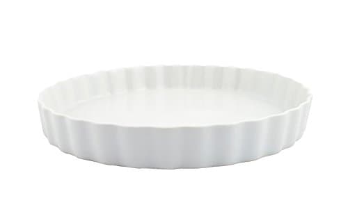 Superwhite Round Fluted Ceramic Flan Dish, Vitrified Quality, 31cm x 4cm