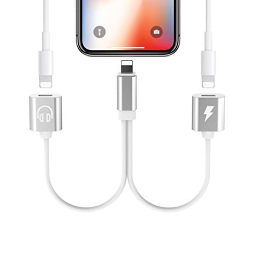 Lightning Jack Headphone Adapter Charger for iPhone X/10/8/8Plus iPhone 7/7 Plus. Earphone Adapter Headphone Aux Audio &amp; Charge Adaptor,Jack Adapter Connection Accessories Lightning Cable Splitter Converter[Audio+Charge+Music Control+Phone Call]Support for iOS10.3/11 System （Silver）