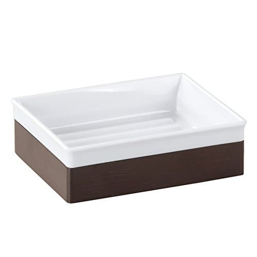 iDesign Formbu Soap Dish, Bamboo/Plastic Hand Soap Holder for Bars of Soap, White/Brown