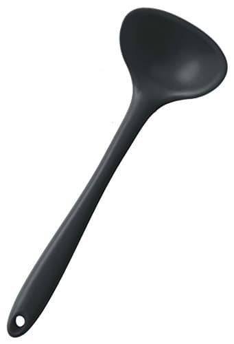 StarPack Premium Silicone Ladle Spoon with Hygienic Solid Coating, Soup Ladle with Bonus 101 Cooking Tips (Gray-Black)