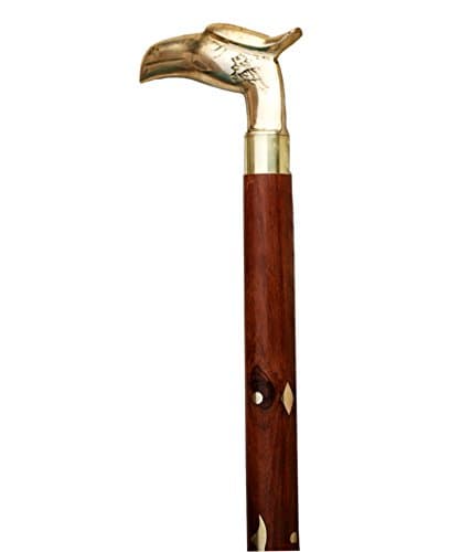 Wooden Walking Cane Walker Stick w Solid Brass Handle Vintage Designer Victorian Antique Style Cane Gift for Men 37"