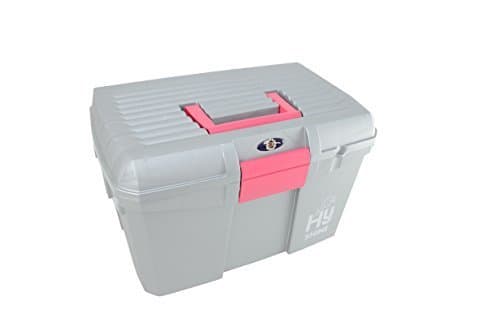 HYSHINE TACK BOX SILVER/RASPBERRY (40CM X 27.5CM X 24.5CM) REMOVEABLE TRAY - HOOF OIL BRUSH HOLDER