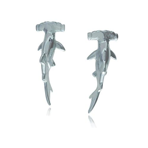 Silver Hammerhead Shark Stud Earrings, Gift Boxed, hallmarked, UK made.