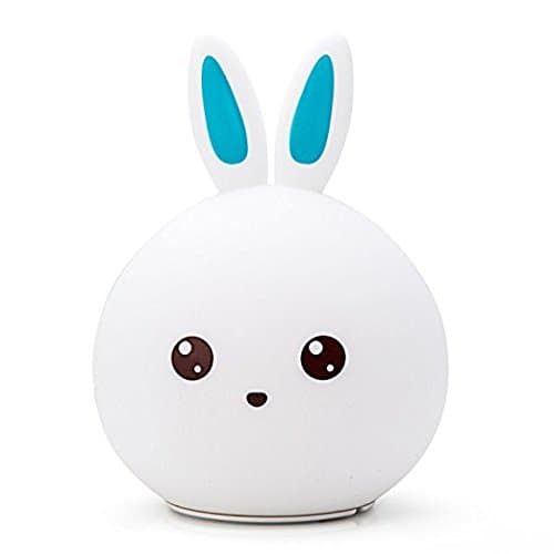 KKCITE Cute Rabbit Small Night Light ,Rechargeable USB LED Night Lamp 7 Colors Changing ,Soft ABS Silicone Cute Rabbit Touch Nursery Lamp Bedroom Beside Birthday Gift Christmas Gift (blue)