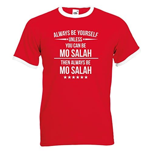 Indy Visuals Always Be Yourself Mo Salah 11 Made in Liverpool Ringer Red/White T-Shirt - Small