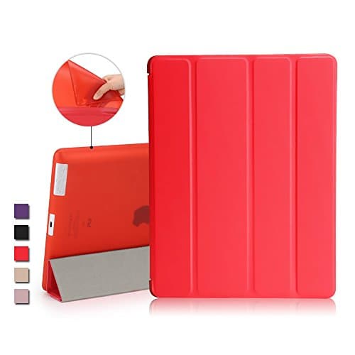 iPad 2 Case, iPad 3 Case, iPad 4 Case, iMucc Smart Case Cover + Matte Shell Soft TPU Back For Apple iPad 2/3/4 Built-in Magnet Stand with Smart Cover Auto Wake/Sleep (Red)