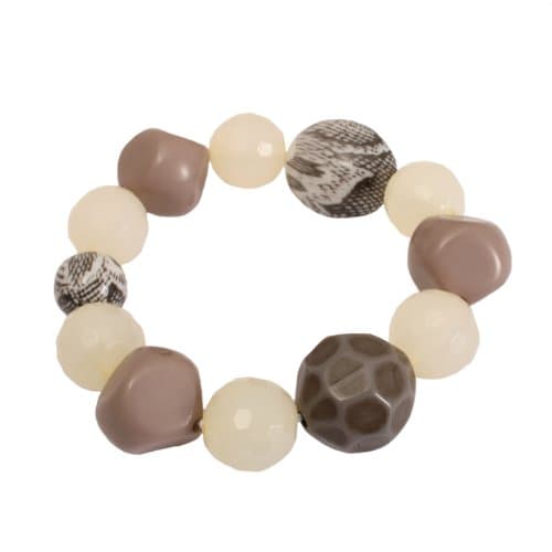 White Opal and Stone Colour Bead Bangle with Snake Skin Effect Beads - in a Gift Bag