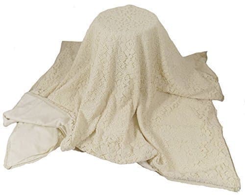 CREAM MACRAME THICK MESH LACE COTTON 145X220CM THROW BLANKET