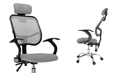 High Back Ergonomic Office Chair With Mesh And Head Rest (Grey)