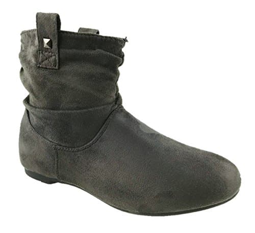 Ladies Flat Pull On Faux Suede Ankle Pixie Boots Fleece Lined Grey Size UK 3-8 (UK 4)