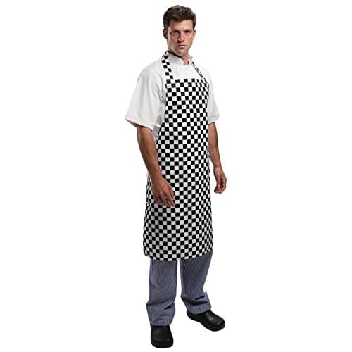 Whites Chefs Apparel A275 Bib Apron Check, Poly cotton, 28" x 38", Black and White