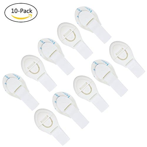 10 Pack Baby Strap Cupboard Lock – Child Safety Lock Latch for Cabinet with 3M Adhesive (WHITE Cupboard Lock)