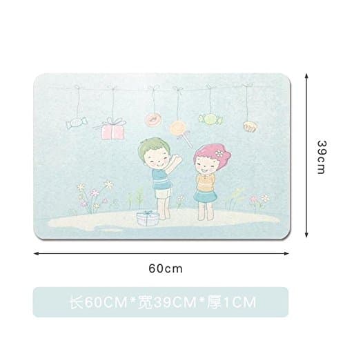 QIYUEQI Silicon Algae Mud Anti Slip Suction Feet Footprints Pattern (No Smell) 青 60*39Cm Durable Avant garde Cartoon Simple Family Kitchen Toilet Study Doormat