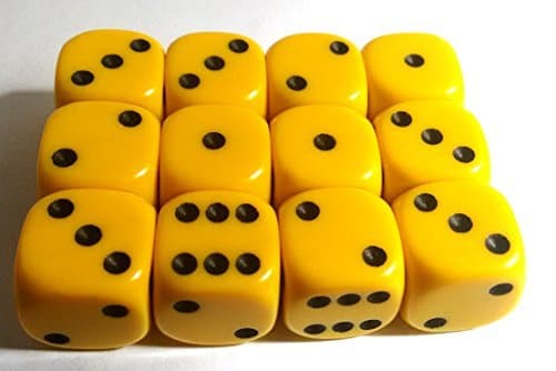 Yellow 16mm D6 Opaque x12 Dice