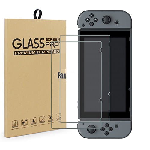 FanTEK 2-Pack Nintendo Switch Tempered Glass Screen Protector compatible with Nintendo Switch 2017, 9H Hardness Anti Bubble HD Clear Protective Film