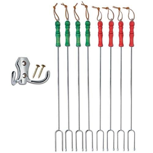 Sidekick Marshmallow Roasting Sticks - 22 inches - 8 pack - With Handy Hook for Storage - Red &amp; Green