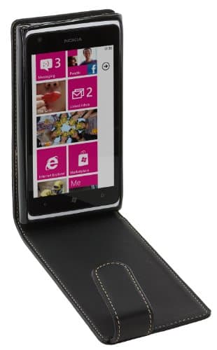 Works with Nokia Licensed Leather Alpha Vertical Flip Case Cover for Nokia Lumia 900 - Black
