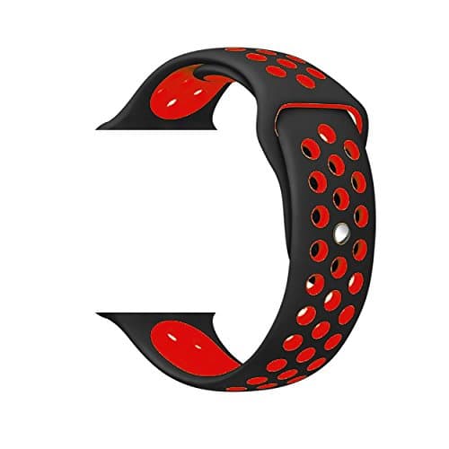 For Apple Watch Sport Band, Soft Silicone Quick Release Replacement Strap for Apple iWatch Series 1 Series 2 ZONEYILA (M/L 38mm, Black+Red)