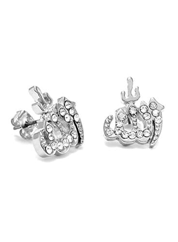 NIDABI MAN Silver Look Allah Muslim Snap-On CZ Stud Earrings 16 mm ST10095R