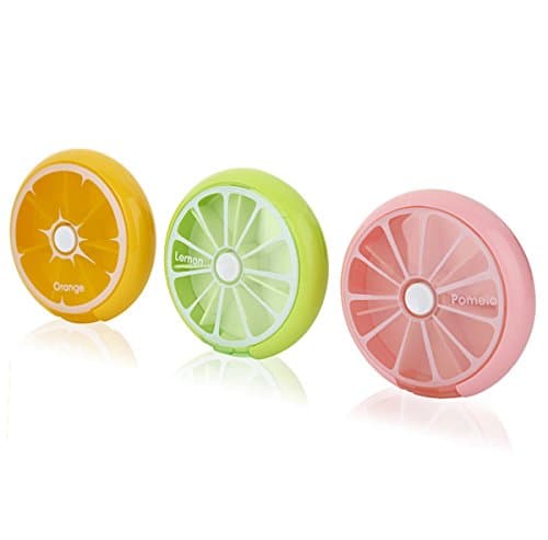 'Knob Pill Box Pill Box Pill Box Medicine Storage Dossage Candy 7 Compartments Pill Box with Handy Push Twist Action Lemon