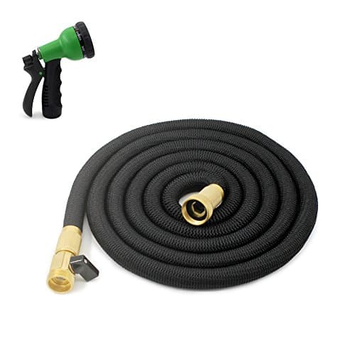 Expandable Garden Hose 75 Feet with 8 Patterns Spray Nozzle Flexible Watering Hose,Solid Brass Ends,Extra Strength Fabric Protection (75 Feet)
