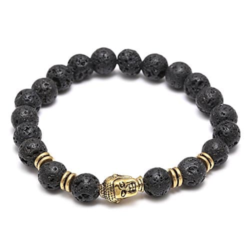 Stylish Black Volcano Lava Stone Buddha Head Ash Elastic Strap for Unisex Women's Girls Stylish