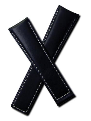 WatchstrapworldTH-MCO-01-0921 - 22 mm Black Smooth Leather Deployment Watch Strap with White Stitching Compatible with TAG Heuer Monaco, Silverstone and Targa Florio Models Listed Below