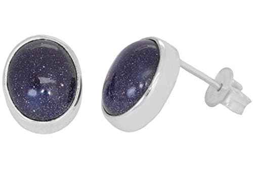 ERCE Blue Goldstone Ear Studs oval 925 Sterling Silver