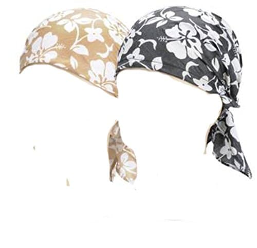 Two Pack Beige/Black Summer Flower Elasticated Bandana headscarf.