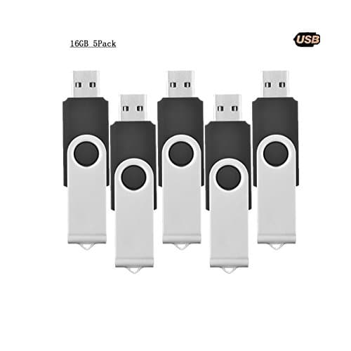16GB USB Stick by VIEKUU, 5 Pack USB Memory Flash Drive Key Chain Swiveling Design[Black]