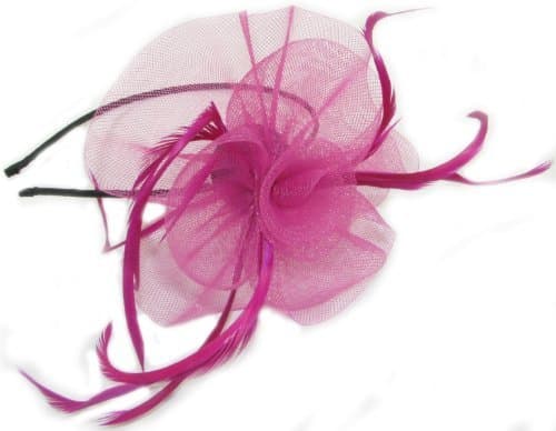 crysta innovations REF 4000 (pink) Looped net and feather with centre detail fascinator on a narrow black aliceband by crystal innovations