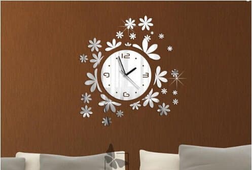 qwer Creative acrylic daisy stereo wall clock upscale mirrored walls are decorated in red stickers DIY