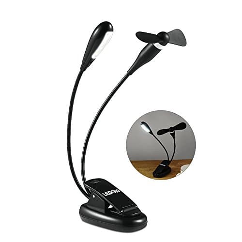 LEDGLE Rechargeable Book Light Clip-on Reading Light with Mini Fan, 3-Level Brightness, 4 LED Beads, Charger and USB Cable Included