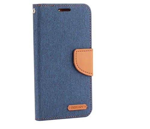 RA Cases Xiaomi Redmi Note 4 Leather & Denim Canvas Dark Blue Protective Case | Shock Absorbent & Scratch Proof Mobile Wallet For Credit Cards & Money | Cute Cover With Flip & Stand Function & Magnetic Clasp