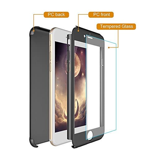 Grey iPhone 6 and 6S Hard Matt Durable Case with 360 degree protection with a tempered glass screen (Grey)