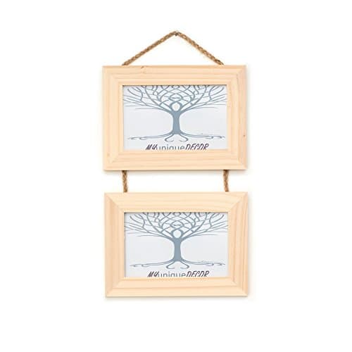 Double Photo Picture Frame Solid Wood Wall Hanging. Suspended from Plaited Twine. To suit photo size 6 x 4 inch