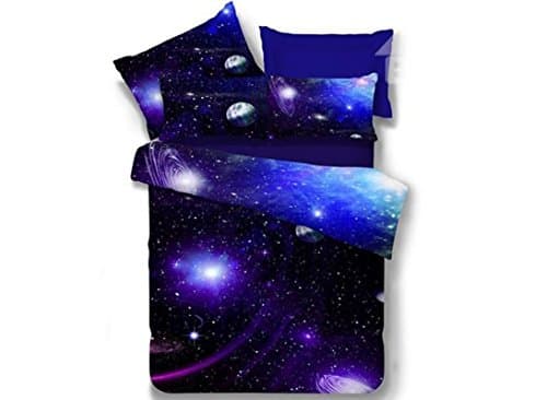 King Size Charming Blue Galaxy Print Polyester 4-Piece Duvet Cover Sets