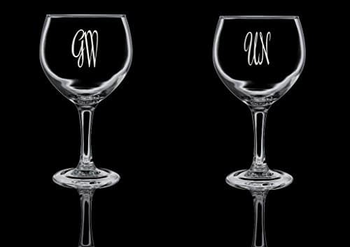Monogram, Personalised with your initials Set of 2 Gin Glasses. Balloon Gin Glasses Matching Wine Glasses, Beer Glasses, Shot Glasses, Flute Glasses, highball glasses, whiskey glasses, mason glasses and Brandy Warmers