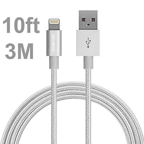 Lightning Cable, JOOMFEEN 10ft/3M Nylon Braided Extra Long Nylon Braided 8pin USB Syncing and Charging Cord for Apple iPhone 7/7 Plus/SE/6/6s/6 plus/6s plus,5c/5s/5,iPad Pro/Air/Mini,iPod(Silver)