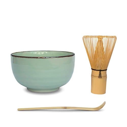 Matcha Bowl Tea Set (3 Piece) - Includes Matcha Bowl (Mint Green), Bamboo Matcha Whisk And Bamboo Matcha Spoon Or Scoop - Perfect For the Japanese Matcha Tea Enthusiast Or As A Present