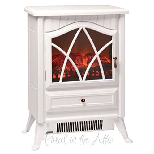 White Freestanding Electric Fireplace - Flame Effect - with Thermostat Control, 2 Heat Settings, Overheat Protection