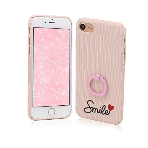 iPhone 7 Case, Ulreon Ultra Slim Thin Lightweight Cute Design 360 Degree Rotating Ring Grip Kickstand Shockproof Protective Anti Scratch for iPhone7 4.7inch (PINK STRIPES)