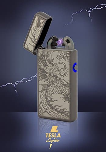 Tesla-Lighter T08 Arc Lighter Electric Double-Arc electronic rechargeable. Rechargeable via USB with power without gas and gasoline. With charger cable in noble gift packaging Black Dragon