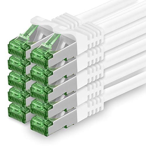 1 M Cat.7 Network Cable Pack of 10 Cat7 Patch Cable Lan Cable Ethernet RJ45 10 Gbit/s (All Internet Speeds) White 1 Meter