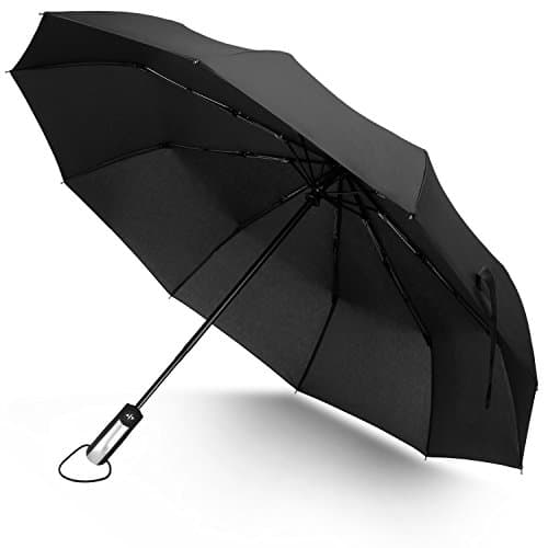 Rainlax Windproof Umbrella 10 Ribs Unbreakable Lightweight Auto Open and Close Travel Umbrellas for Men/Women One Handed Operation (Black)