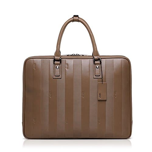 Top Stylish Man Decent Briefcase Handbag Genuine Leather Strips Pattern Brown