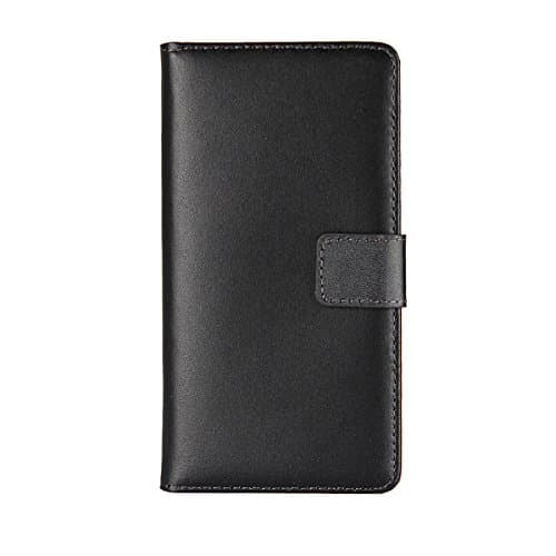 Copmob Xiaomi Mi 6 Leather Case,Xiaomi Mi 6 Flip Case, Genuine Leather Case Cover Wallet Case Flip Case with [Card Slots/Card Holder] [Magnetic Closure] Kickstand Function Flip Book Cover - Black