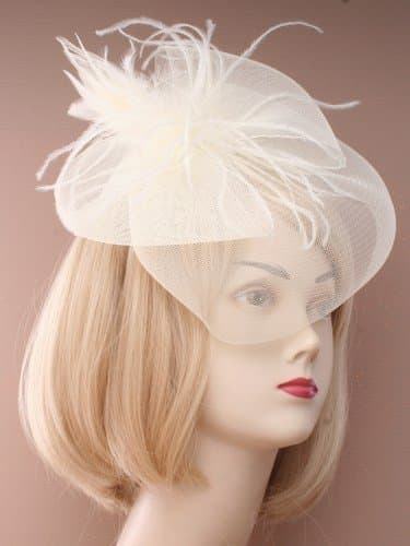 Aliceband - Ivory net cap rose, feather or loop, satin headband alice band