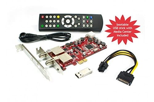 DVBSky S952 V3 PCIe card (low profile) with 2x DVB-S2 tuner (Dual Twin Tuner), partitioned USB stick with windows software and bootable linux media center