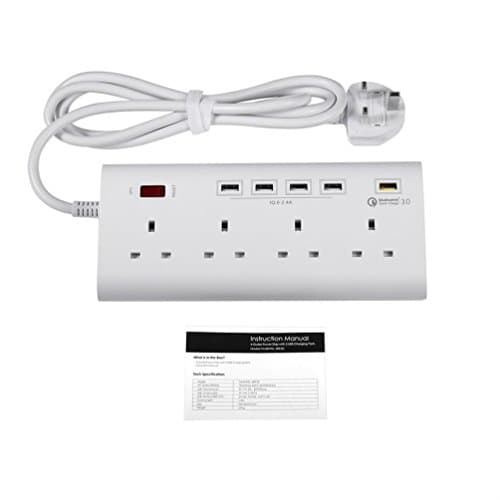 Quick Charge3.0 4 -Outlets Power Strip With 5 Smart USB Ports USB Charger Power Socket With Power Cord (white)